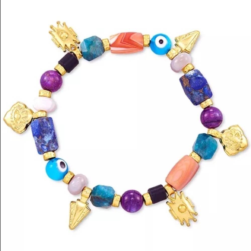 Kendra Scott 14k Gold-Plated Evil Eye Gemstone Beaded Stretch Bracelet